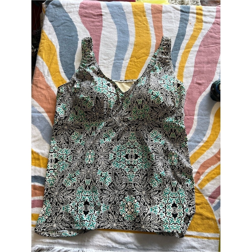 Swimsuits For All Black Mint Floral One Piece Tankini Swimsuit Plus Size 24